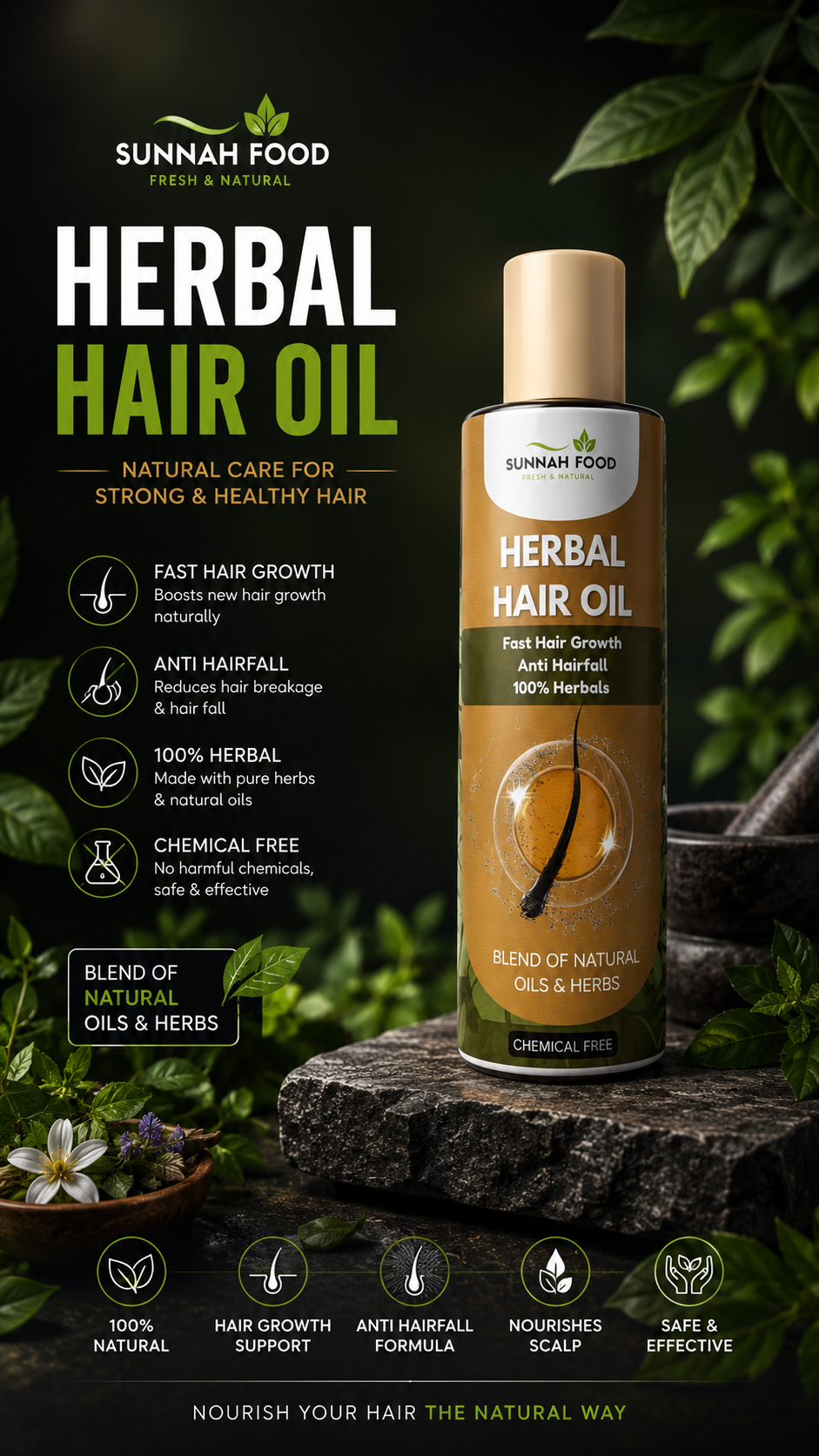 Herbal Hair Oil for Hair Growth & Thickness – Natural Oil for Strong, Healthy, Shiny Hair